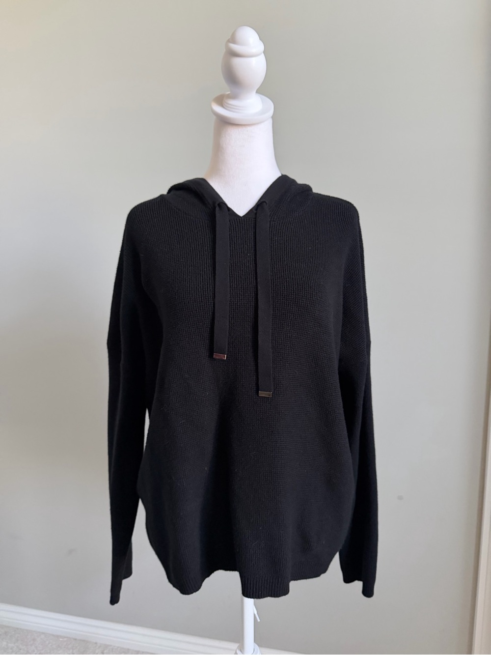 Cyrus Black Waffle Knit Sweater Hoodie